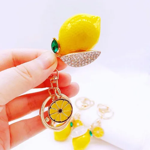 Vista 5 de Llavero de limón 1 juego de llavero de frutas para mujer, llavero de diamante para bolso, mochila, coche, joyería, bolso, llavero personalizado