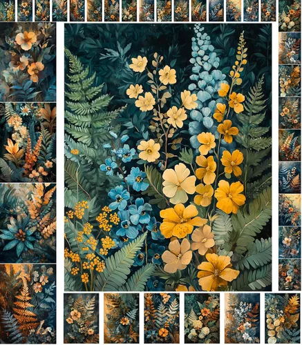 Vista 7 de Paquete de papel Decoupage (35 hojas de 6 x 8 pulgadas) bayas de otoño: hojas naranjas y rojas con bayas vibrantes y follaje dorado en diseños