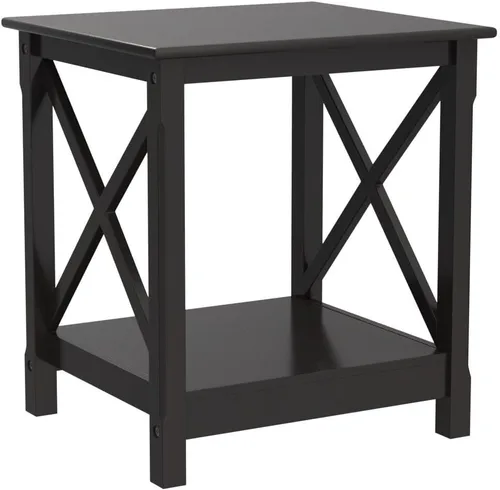 Vista 4 de Yaheetech X-Design - Juego de 2 mesas auxiliares para sofá con estante de almacenamiento, soporte lateral de 2 niveles, mesa pequeña para sala