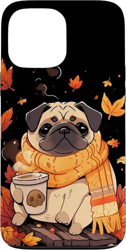 Vista 24 de Pug Fall Autumn Leaves Pumpkin Spice Latte Dog Kawaii Case for iPhone 17