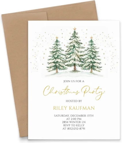 Vista 8 de Invitaciones de Navidad elegantes personalizadas con sobres, tarjetas de invitación de fiesta de cóctel de Navidad, rojo y verde, invitaciones