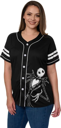 Vista 6 de Disney Mickey Mouse Stitch Jack Skellington - Camiseta para mujer, con botones frontales, talla grande