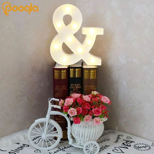 Vista 4 de Pooqla - Anuncio de letras del alfabeto con luces LED para decoración de bodas, cumpleaños, fiestas, Navidad, hogar, bar