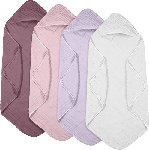 Vista 18 de Peryiter 6 piezas de toallas de muselina con capucha para bebé, toalla de baño de 81x81 cm de algodón para recién nacidos, mantas de bebé