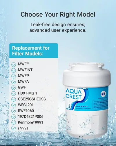 Vista 6 de AQUA CREST AQF-FF13 Reemplazo para filtro de agua para refrigerador GE® MWF®, SmartWater® MWFP, MWFINT, MWFA, GWF, HDX FMG-1, Kenmore® 9991