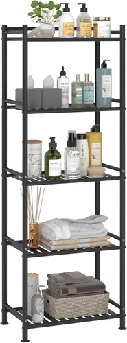 Vista 11 de Esquinero de almacenamiento de 4 niveles para el baño, estante abierto de pie, estante de esquina de metal para la cocina, salón, pasillo