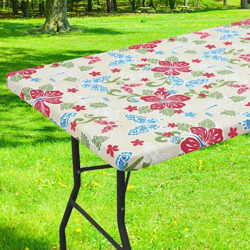 Vista 26 de Smiry Mantel cuadrado para mesa de pícnic, impermeable, elástico, ajustable, para campamento, protector de vinilo con parte trasera de franela Beige
