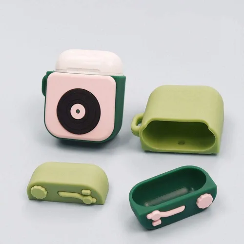 Vista 8 de Funda compatible con auriculares Airpods 1 y 2, diseño creativo retro de Mapoo, silicona suave, impermeable, a prueba de golpes, funda protectora