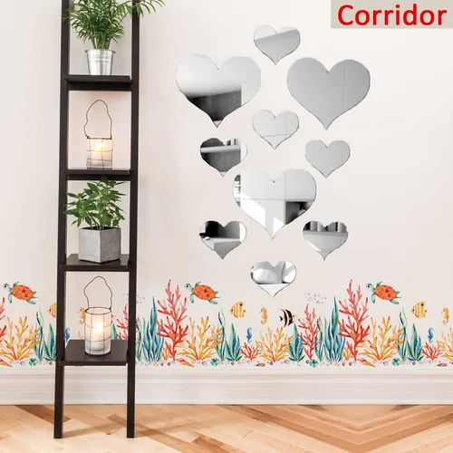 Vista 3 de Juego de 2 calcomanías autoadhesivas de pared con forma de corazón, espejo reflectante decorativo para pared, lámina de acrílico para pared