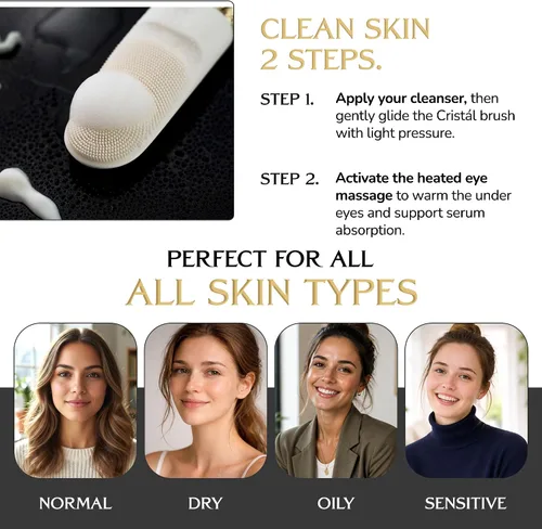 Vista 7 de DARCASE CRISTÁL - Un cepillo de limpieza facial de lujo. Doble función: limpieza profunda con cerdas de silicona y masaje ocular térmico