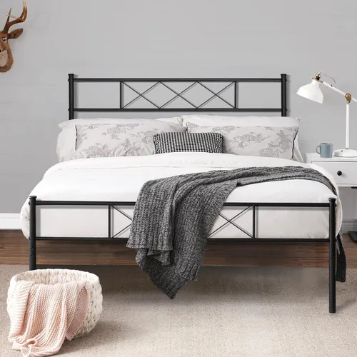 Vista 13 de VECELO Base de cama de tamaño individual con cabecero, base de cama resistente con listones de metal fuertes, no necesita somier y fácil montaje