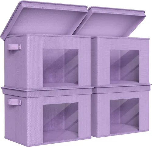 Vista 8 de Univivi Cajas de Almacenamiento de Tela Plegables Grandes Contenedores de Almacenamiento con Tapas [Paquete de 4] Cubos de Almacenamiento Plegables