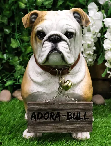 Vista 2 de Ebros Gift "Max Realista Bulldog Inglés Perro Cachorro Perro con Jingle Collar Letrero Estatua de 12" de Alto Adorable Bulldog Sentado Escultura