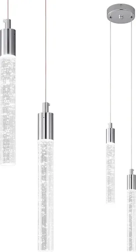 Vista 33 de Iluminación colgante moderna para isla de cocina, lámpara colgante regulable LED con acabado cromado, mini iluminación colgante de cristal