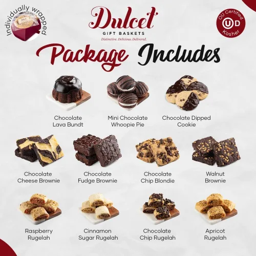 Vista 5 de Dulcet Gift Baskets Caja de regalo de la colección de chocolate definitiva rellena con brownie de dulce de leche, rugelah escamoso, pastel