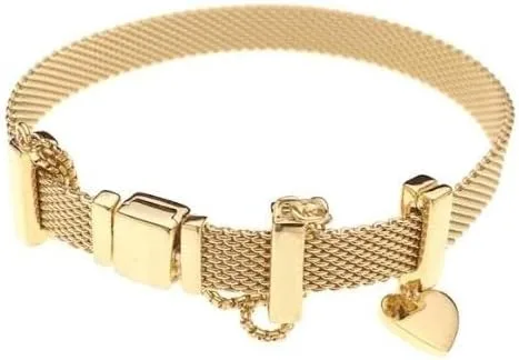 Vista 5 de Juego de pulsera de plata de ley 925 real de oro rosa con reflejos originales para mujer pulsera de abalorios joyería de bricolaje