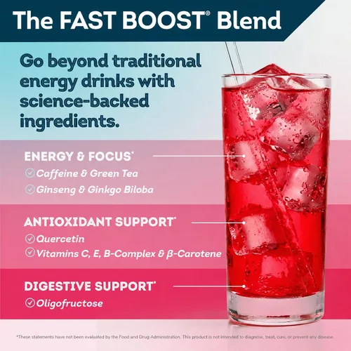 Vista 5 de FAST BOOST Mezcla de Bebida Energética e Hidratación - Baya Paquetes de Polvo de Electrolitos Sin Azúcar con Antioxidantes, Extracto de Té Verde