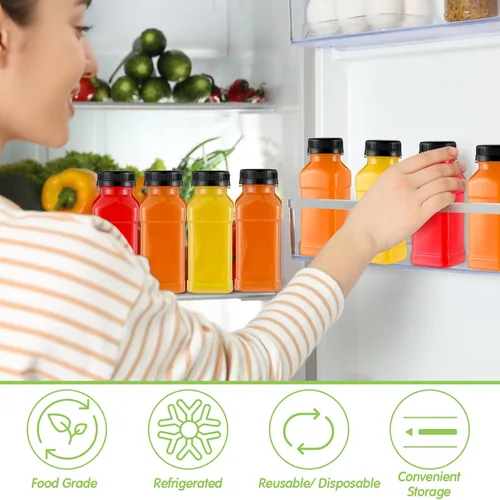 Vista 3 de Mifoci 24 botellas de plástico de 6.7 onzas con tapas, pequeños recipientes reutilizables para jugo con tapas, recipientes vacíos transparentes