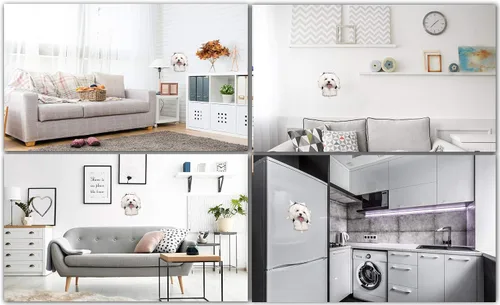 Vista 5 de Winston & Bear Calcomanías 3D para perros, paquete de 2, lindas calcomanías de perro maltés para pared, nevera, inodoro y más, calcomanías maltesas
