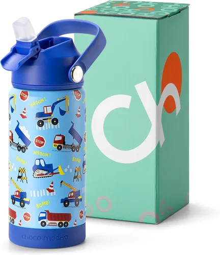 Vista 32 de Botella de Agua Choco Mocha para Niños para la Escuela, Botella de Agua Aislada para Niños de Acero Inoxidable para Niños, 14 Oz Camión Monstruo