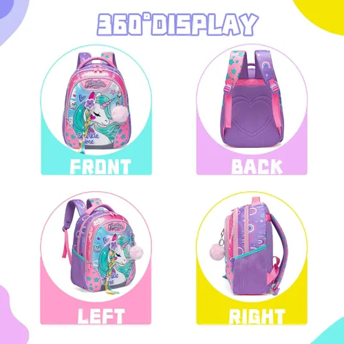 Vista 3 de Mochila para niñas de 16 pulgadas, mochilas para niñas para la escuela, mochila de lentejuelas con lonchera para estudiantes de primaria
