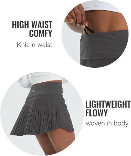 Vista 4 de BALEAF Falda de tenis plisada para mujer, falda pantalón de golf para mujer, cintura alta, pantalones cortos atléticos ligeros con bolsillos