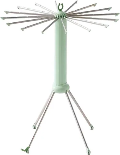 Vista 10 de Estante de secado de ropa plegable, soporte giratorio de 360° para ropa, soporte de lavandería de aluminio, capacidad de carga de 110 libras, con 16