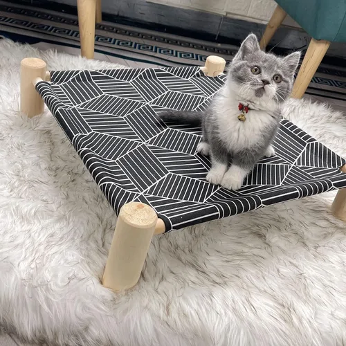 Vista 2 de Pozico Hamaca Cama para Gatos/Perros, Cama para Gatos, Camas Elevadas de Madera para Perros para Interiores y Exteriores, Catres Elevados para Gatos