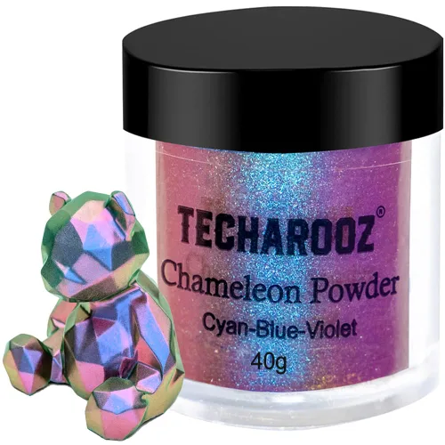 Vista 9 de TECHAROOZ Cian-azul-púrpura 1.41 oz- Polvo de mica camaleón, polvo de mica con cambio de color, purpurina holográfica para suministros de resina UV