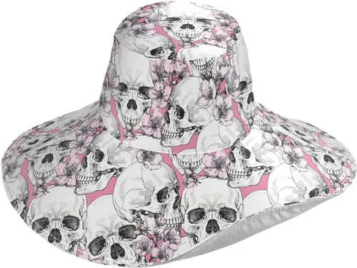 Vista 8 de MNSRUU Wide Brim Hats Skull Sun Hat Packable Sun Visors Floppy Summer Beach Hat for UV Protection