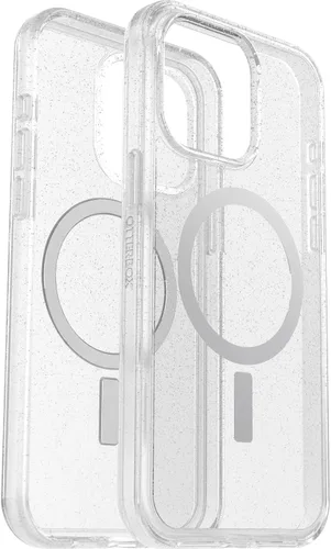 Vista 5 de OtterBox Funda transparente para iPhone 15 Pro MAX (solamente) Symmetry Series - Stardust (transparente/plateado), se ajusta a MagSafe, ultra suave