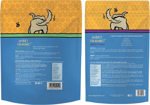 Vista 2 de Honey I'm Home Crunchy Ears and Mega Muncher Buffalo Dog Chews - Paquete variado de 2