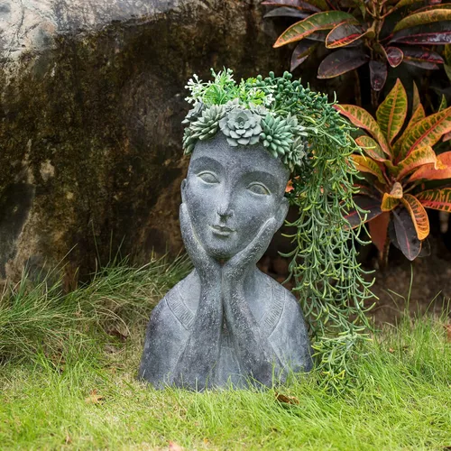 Vista 8 de Buddha - Maceta con Cara de Flor - Macetas de Cabeza - Estatua de Jardín - Maceta para Cactus y Suculentas Maceta de Interior y Exterior