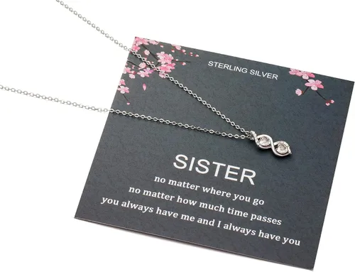 Vista 5 de Regalos para hermanas de hermana, collar de plata de ley con dos infinitos entrelazados con doble corazón, joyería de cumpleaños, collares de regalo