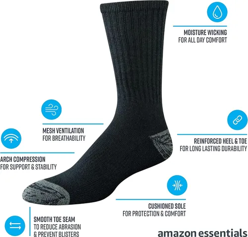 Vista 2 de Tienda Essentials Calcetines de trabajo acolchados de algodón para hombre, 4 pares
