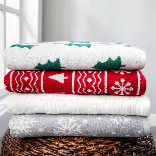 Vista 3 de SKL Home Toalla de baño de Navidad/Winter Fair Isle, color rojo