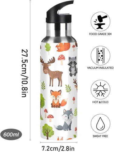 Vista 9 de BPA-Free Sport Water Bottle Insulated 20 Oz, Stainless Steel Vacuum Insulated Water Bottle for Gym Outdoor Travel School, Cute Woodland Animals Bears