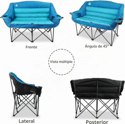 Vista 5 de Northroad Silla de camping doble de gran tamaño, sofá biplaza totalmente acolchado, silla doble plegable resistente con portavasos, reposabrazos