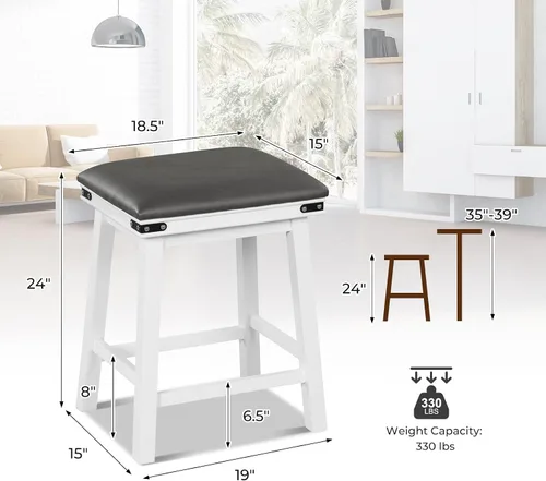 Vista 3 de Giantex Juego de 2 taburetes de bar de 24 pulgadas de altura de mostrador, taburetes de bar de madera sintética de granja con asiento acolchado