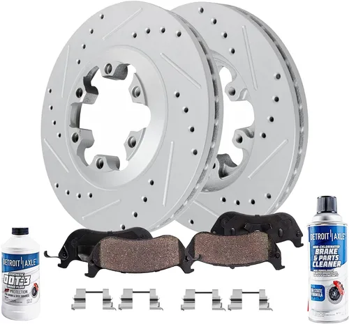 Vista 21 de Detroit Axle - Kit de frenos delanteros para Nissan Altima 2002-2006, Maxima 2002-2003, Infiniti I35 2002-2004, Rotores de freno de disco estriados