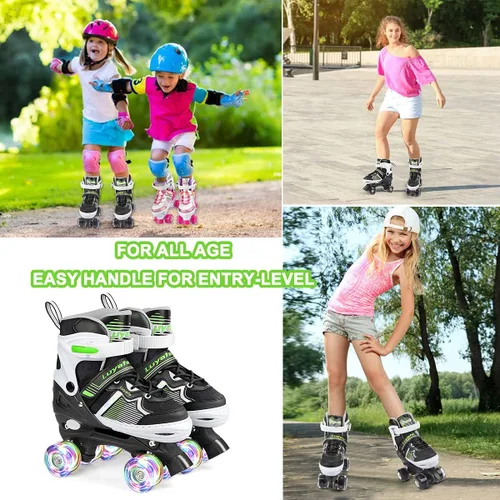 Vista 6 de Luyata Patines ajustables para niñas y niños, 4 tamaños de 6 a 12 y 3 a 5 años, patines para niños con 8 ruedas brillantes que se iluminan, 3