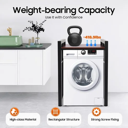 Vista 6 de Soporte apilable para lavadora y secadora con estantes ajustables, estante de almacenamiento para lavadora y secadora, ahorro de espacio, kit