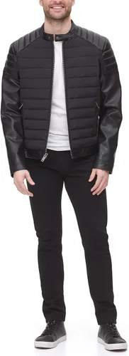 Vista 2 de DKNY Chaqueta acolchada de cuero sintético para hombre de motocros Racer