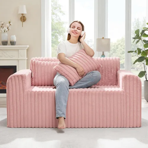 Vista 16 de Hobestluk Sofá Individual de Espuma Sillón Sofá para Espacios Pequeños Sofás Cómodos con Funda Extraíble Sofá Peludo con Almohadas para Sala