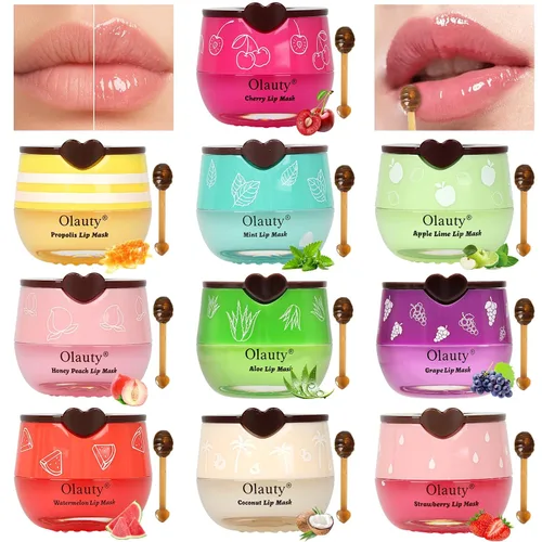 Vista 12 de 2 piezas de mascarilla labial de miel de abeja, mascarilla labial de miel y fresa, bálsamo labial de propóleo hidratante con palo - Exfoliante