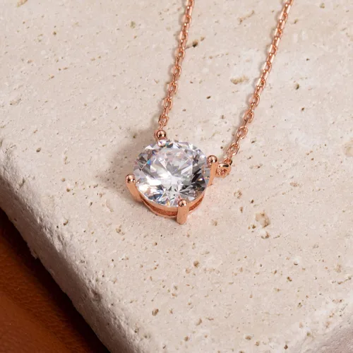 Vista 3 de S.Leaf - Collar con colgante de plata de ley con circonia cúbica y solitario, para mujer