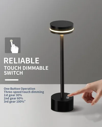 Vista 6 de PUSU Juego de lámparas de mesa inalámbricas de 2 unidades, lámpara de escritorio LED portátil con batería, luces de mesa de 3 niveles de brillo