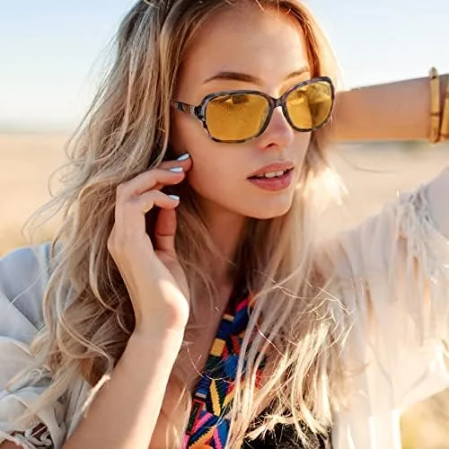 Vista 2 de SIPHEW Gafas de visión nocturna HD para mujeres que conducen, lentes polarizados de conducción nocturna, lentes amarillas antirreflejos para la noche