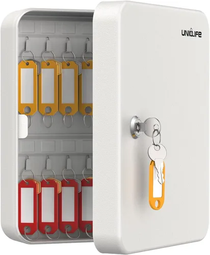 Vista 12 de Uniclife Gabinete de llaves de 20 posiciones con cerradura de llave montada en la pared, caja de almacenamiento de seguridad negra, organizador