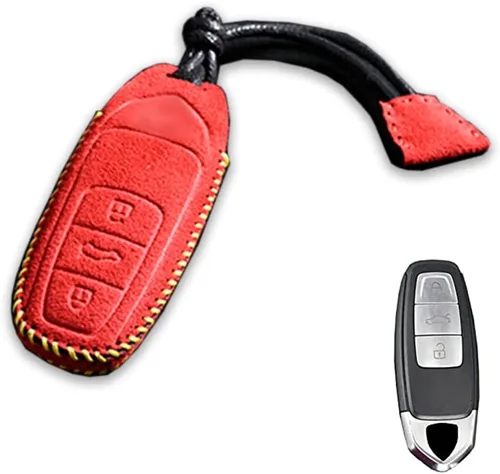 Vista 6 de Luxury Suede Handmade Leather Key Fob Case Holder Shell Fit for Lamborghini URUS 2018-2020 With Key Chain